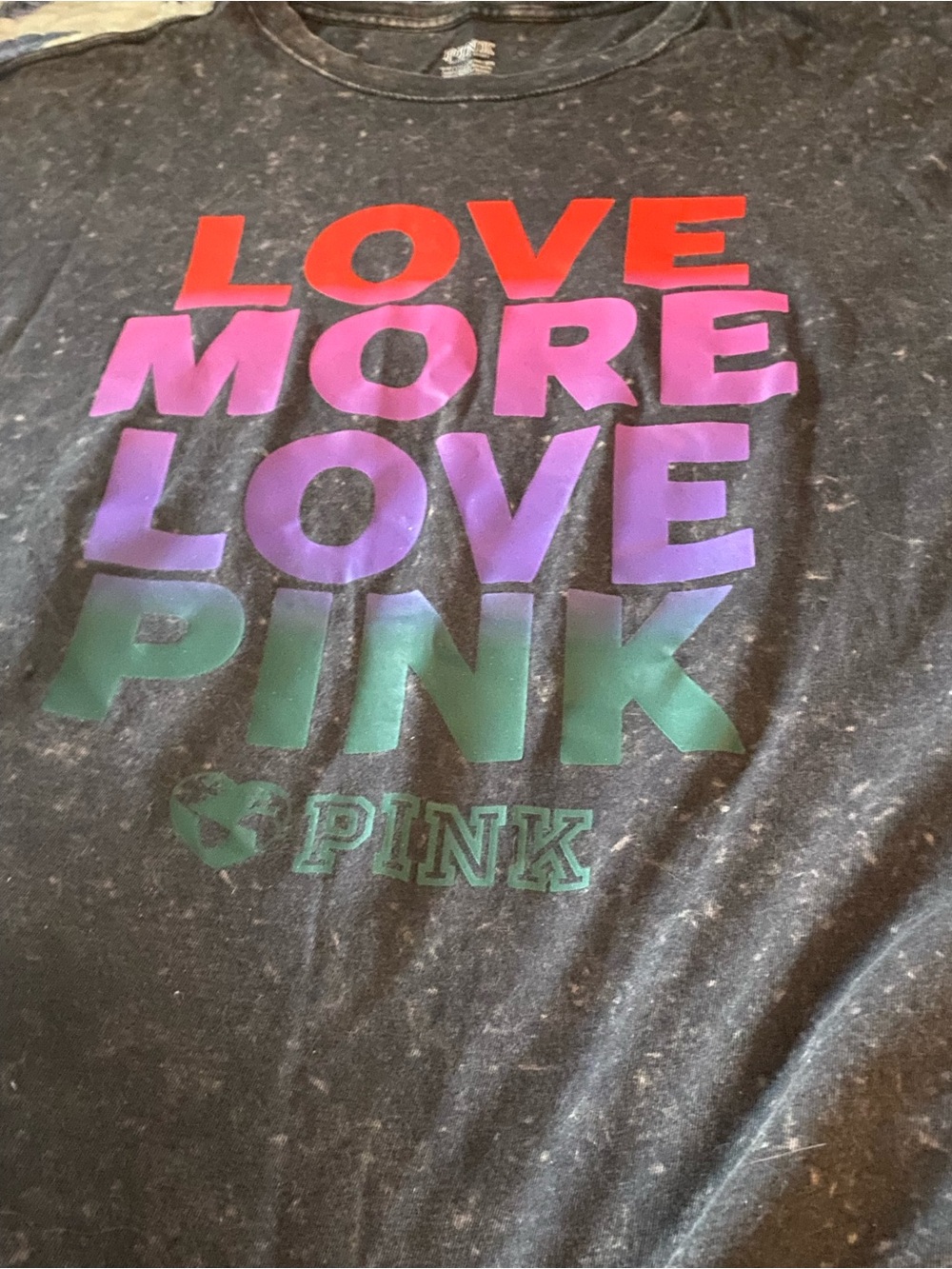 PINK Victoria's Secret Black Tee with Multicolor 'LOVE MORE PINK' Graphic
